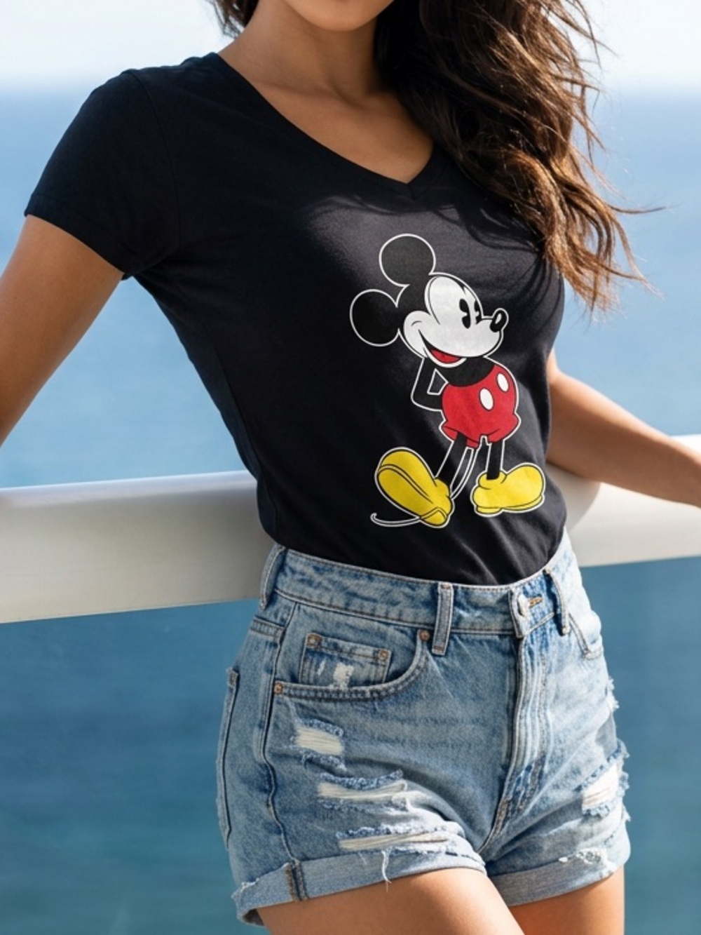 BLACK MICKEY MOUSE V-NECK TEE SHIRT SIZE XL